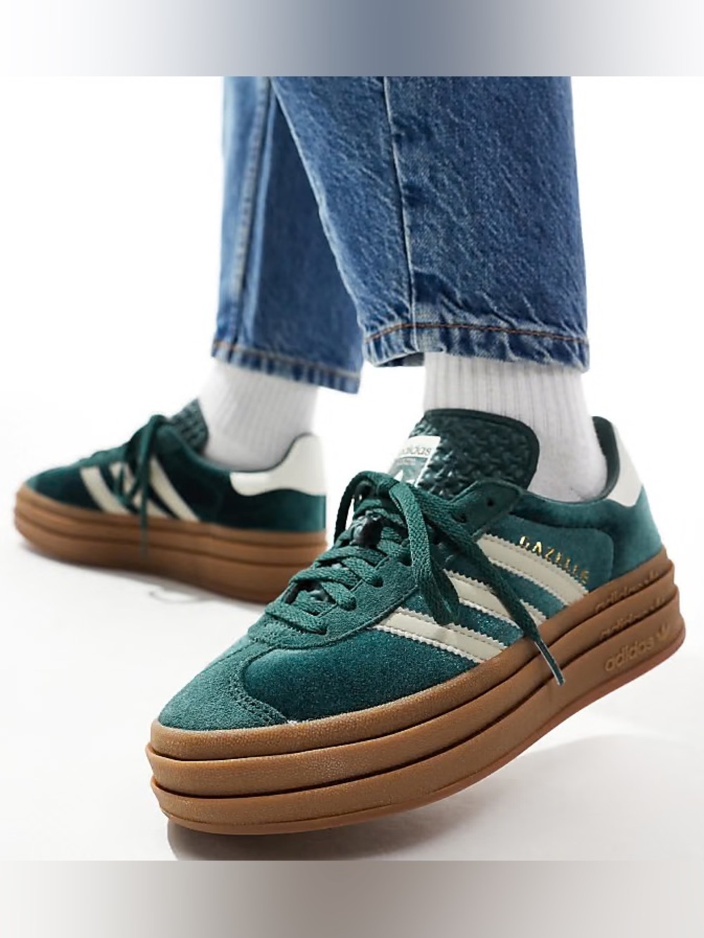 Adidas Gazelle Mineral Green Bold Low Top Suede Lace Up Streetwear Sneaker 8 NWT